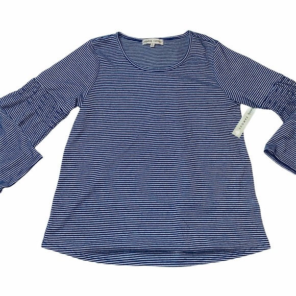 Absolutely Famous Blue Striped Bell Sleeve Top Large NEW - Picture 1 of 4